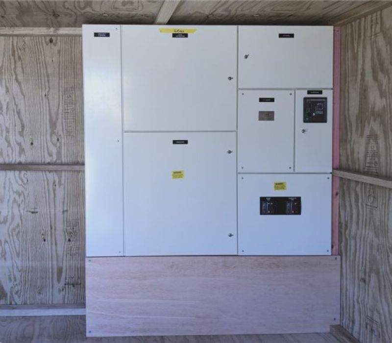 switchboard with changeover switches in a new timber farm shed
