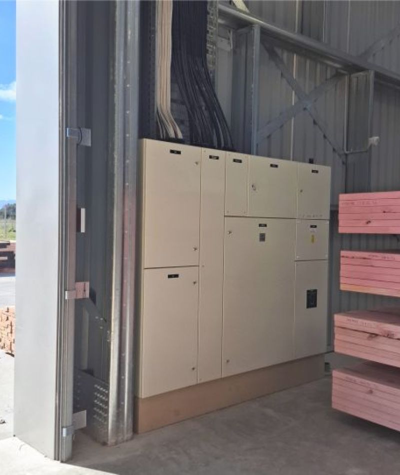 630A main switchboard for industrial distribution and controls installed next to roller door